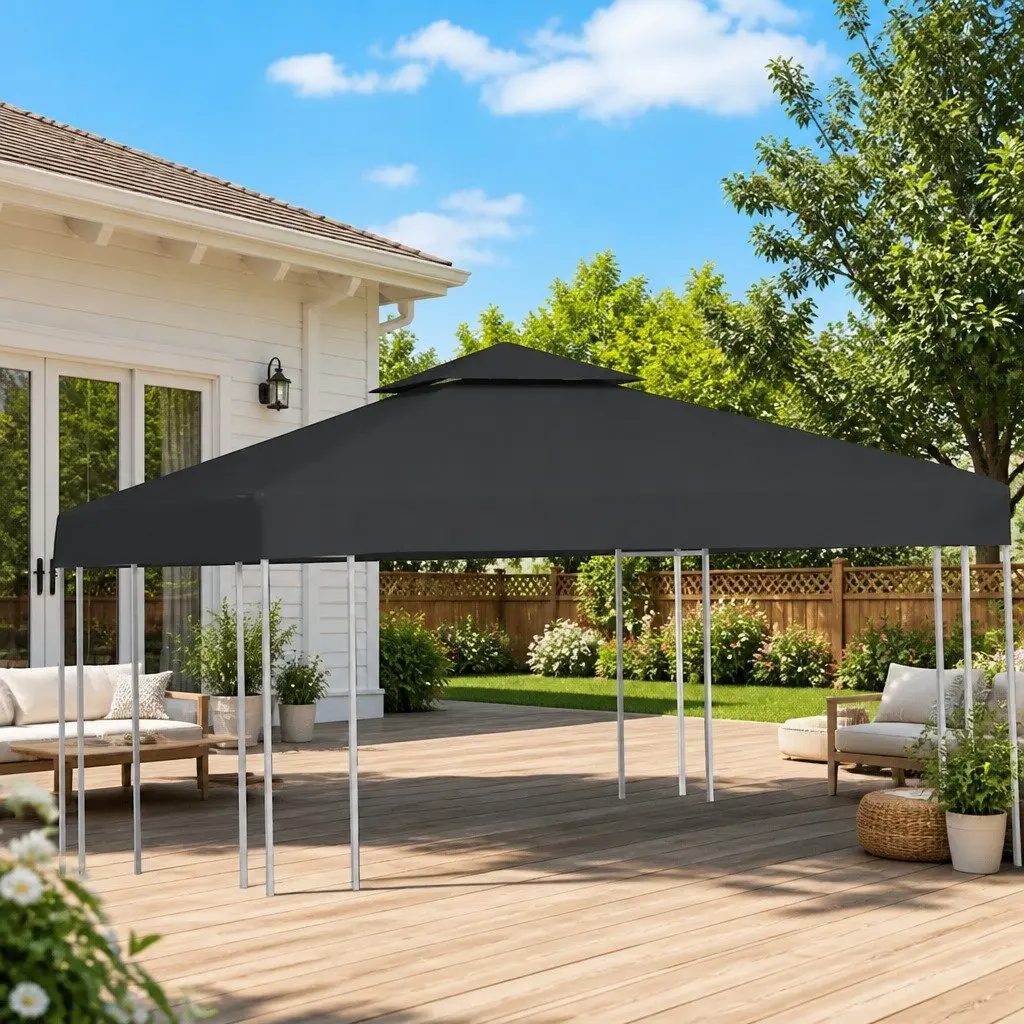 Waterproof Gazebo Cover Canopy Top PVC Coated 3x3m Dark Grey Replacement
