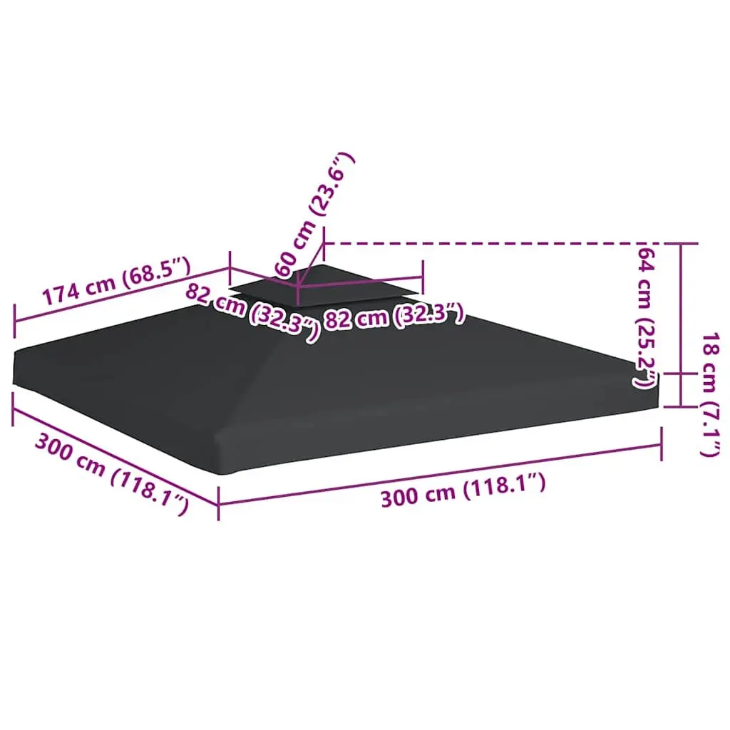 Waterproof Gazebo Cover Canopy Top PVC Coated 3x3m Dark Grey Replacement