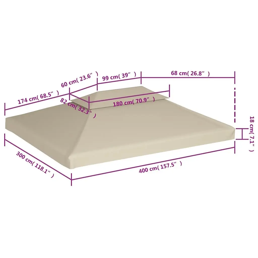 Replacement Gazebo Canopy Top Water-Resistant 3x4m Beige PVC Coated Fabric