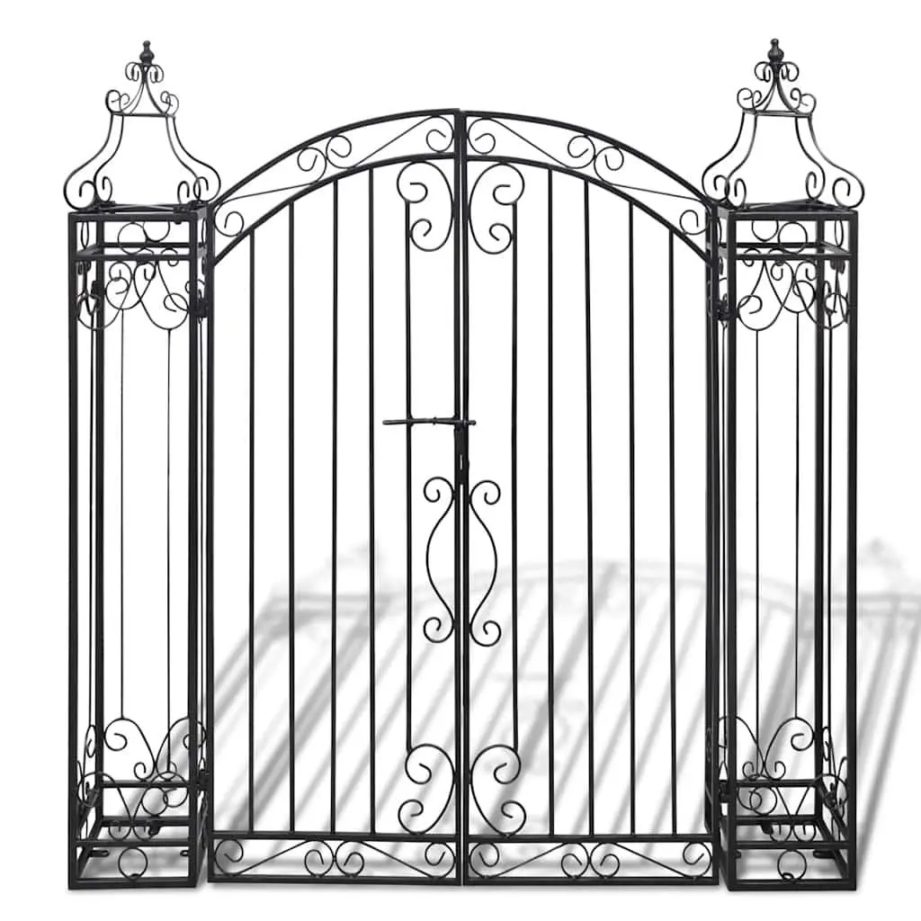 Ornamental Wrought Iron Garden Gate Black Outdoor Fencing Barrier 122x20.5x134cm