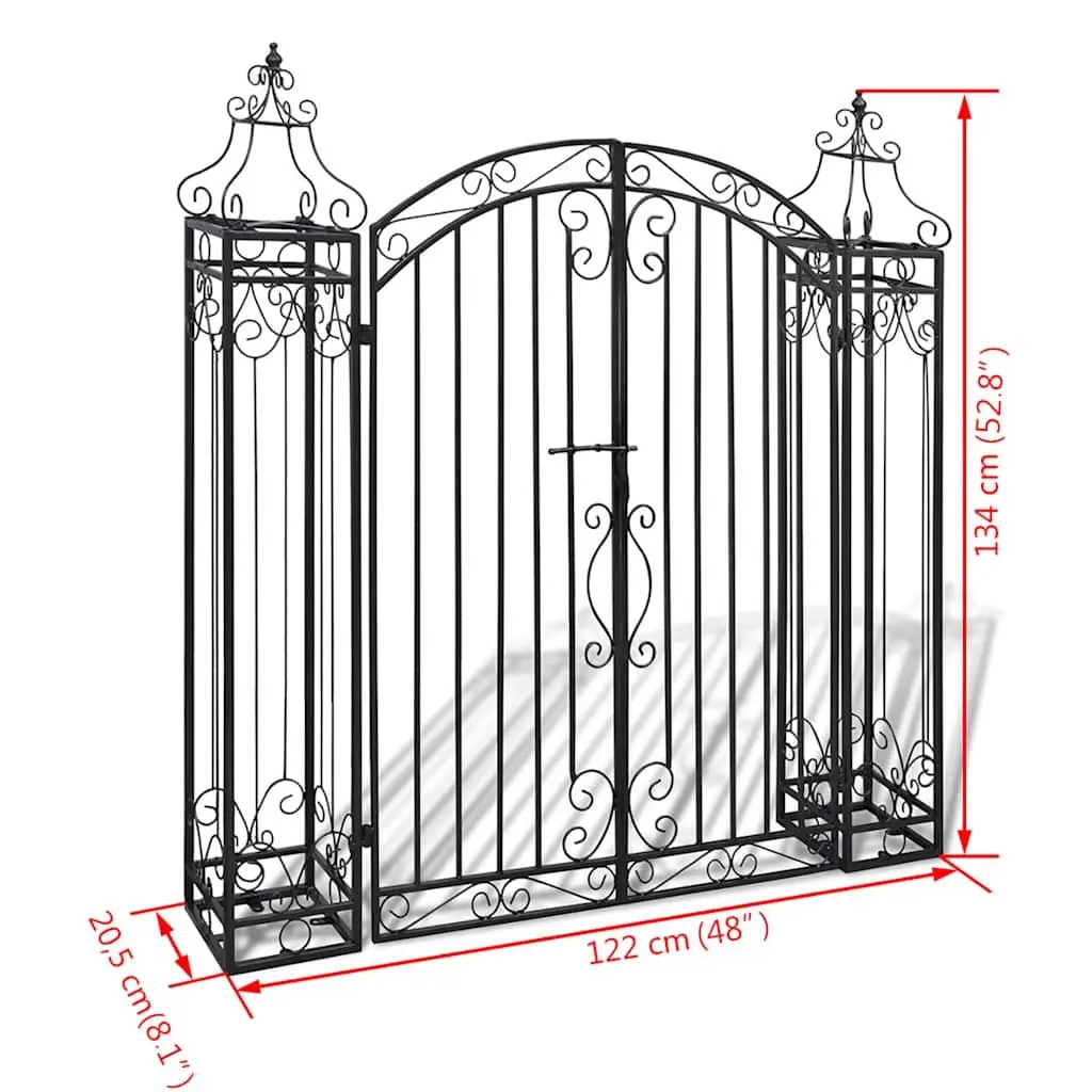 Ornamental Wrought Iron Garden Gate Black Outdoor Fencing Barrier 122x20.5x134cm