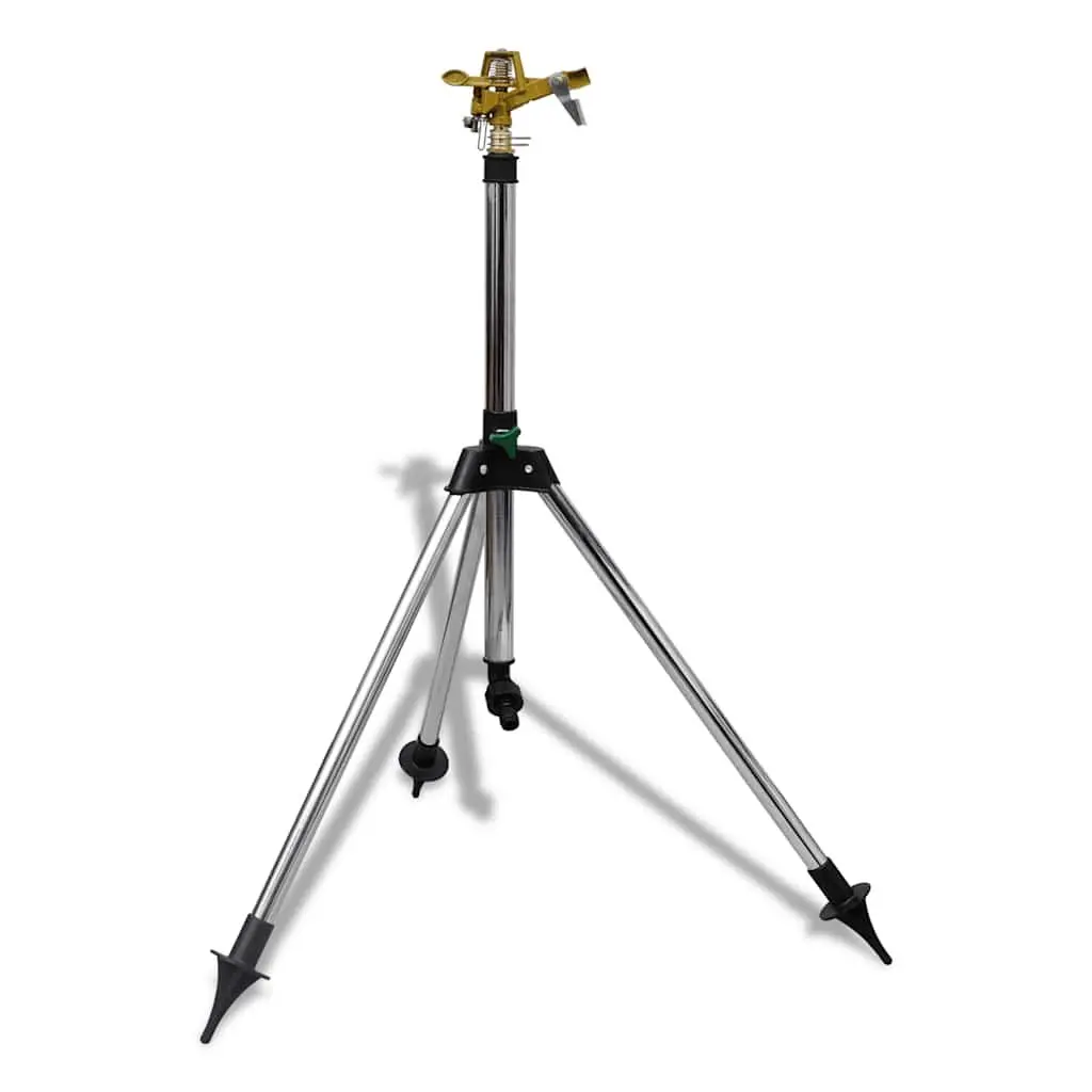 Impulse Sprinkler with Tripod Base Garden Watering Adjustable Spray Angles Silver