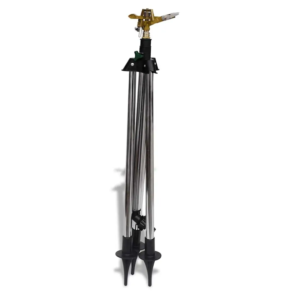 Impulse Sprinkler with Tripod Base Garden Watering Adjustable Spray Angles Silver