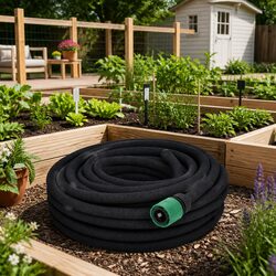 Garden Soaker Hose 50m Watering Irrigation Flexible 1/2" Connector Black