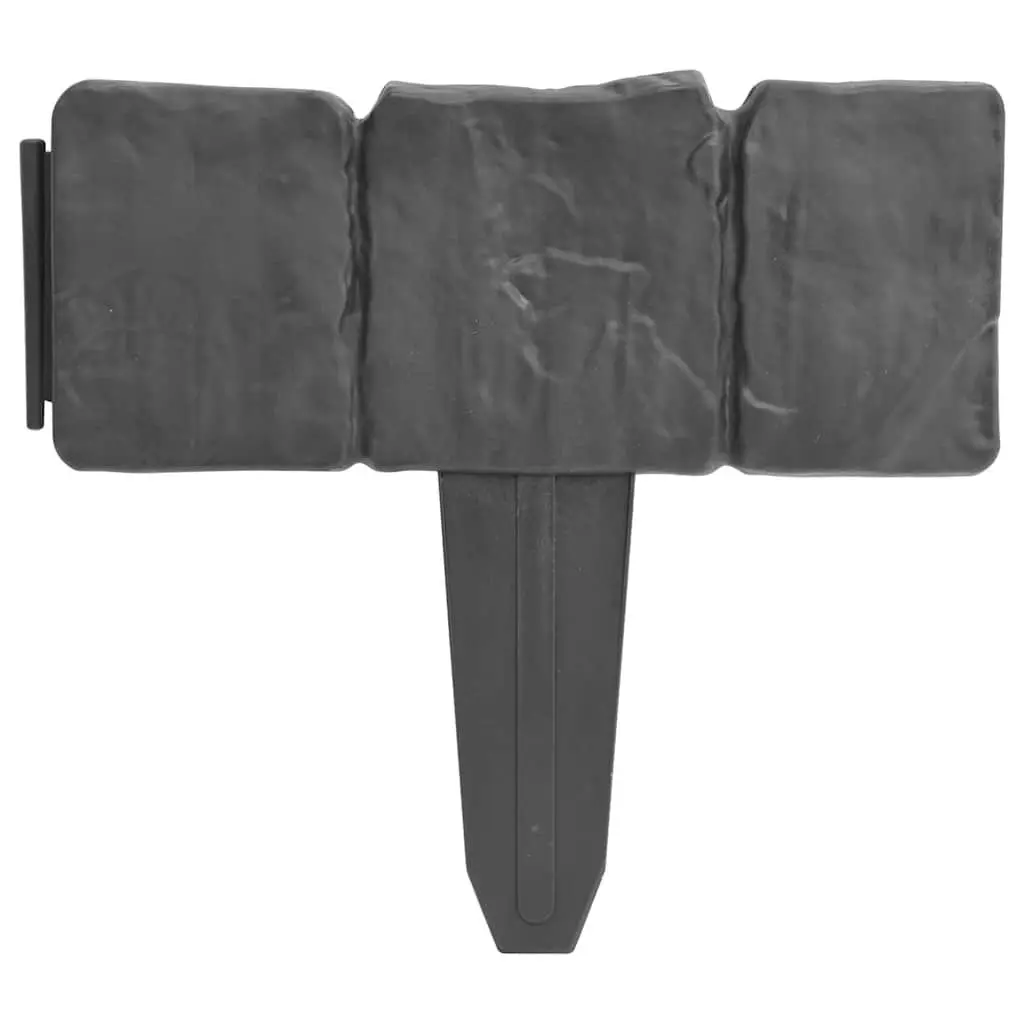 Garden Lawn Fence Edging Plastic 10m Grey Stone Look Outdoor Borders Spike