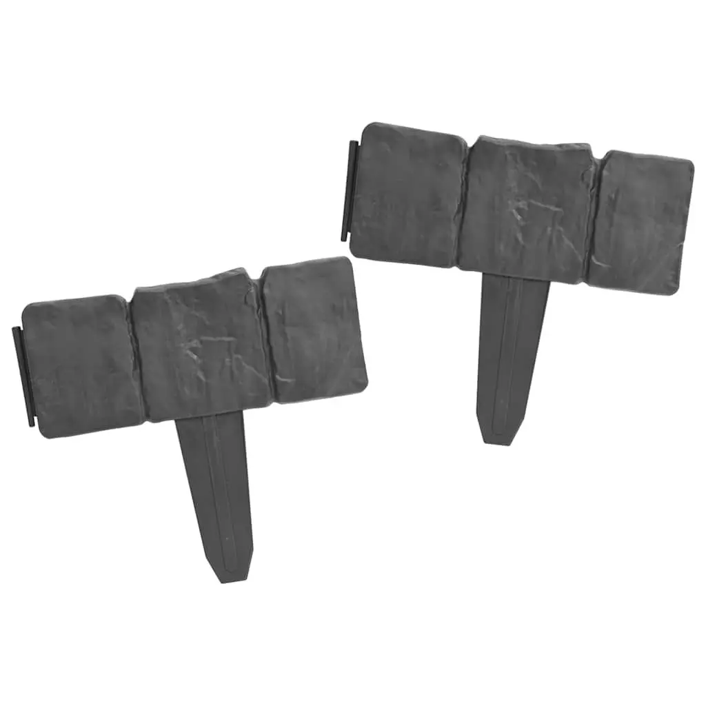 Garden Lawn Fence Edging Plastic 10m Grey Stone Look Outdoor Borders Spike
