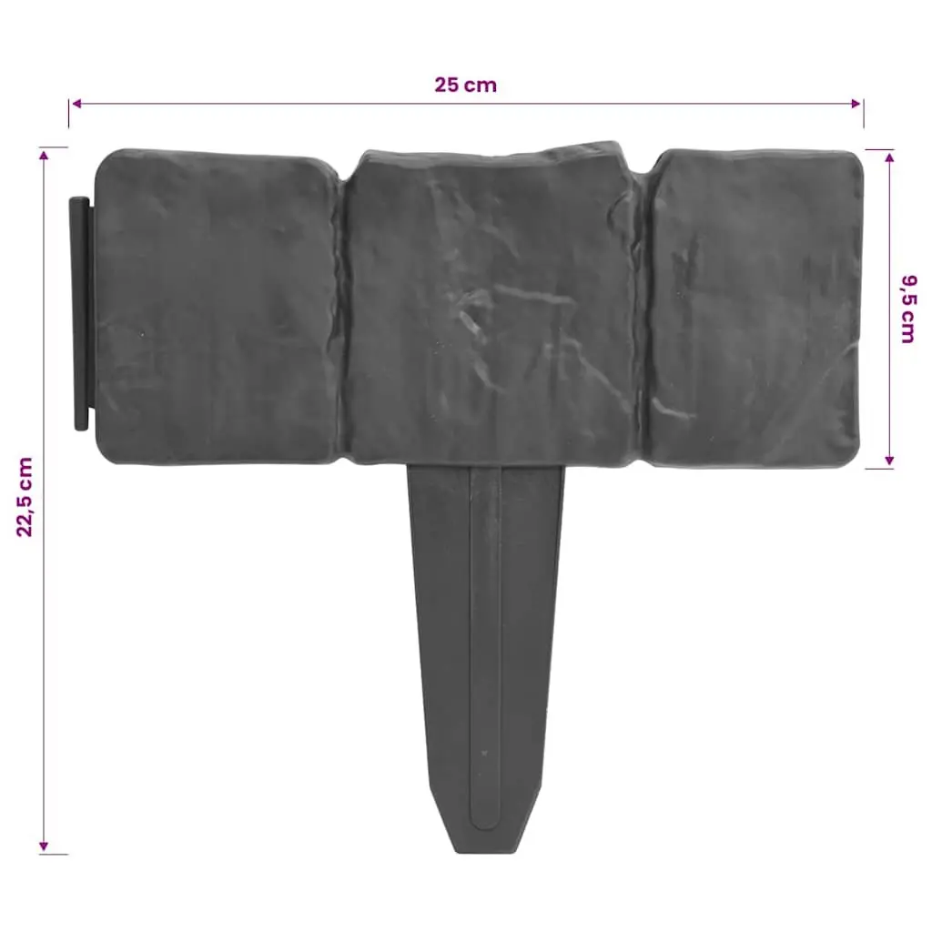 Garden Lawn Fence Edging Plastic 10m Grey Stone Look Outdoor Borders Spike