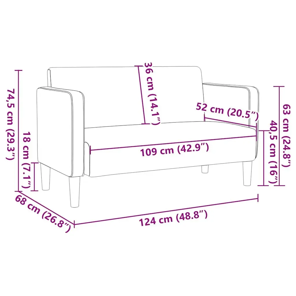 Loveseat Sofa Grey Corduroy Upholstery 109cm Two Seater Couch