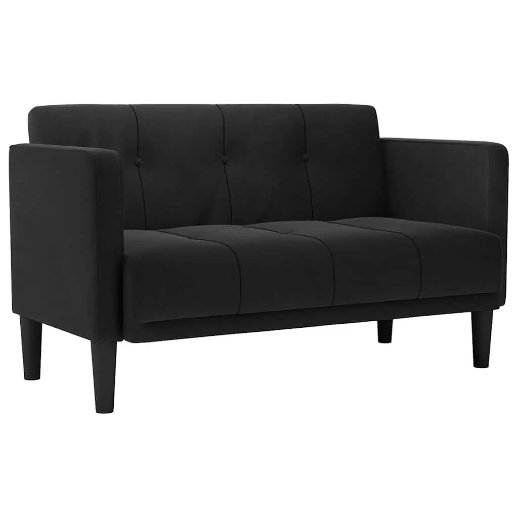Loveseat Sofa Black 111cm Velvet Fabric Compact Two Seater Couch Living Room