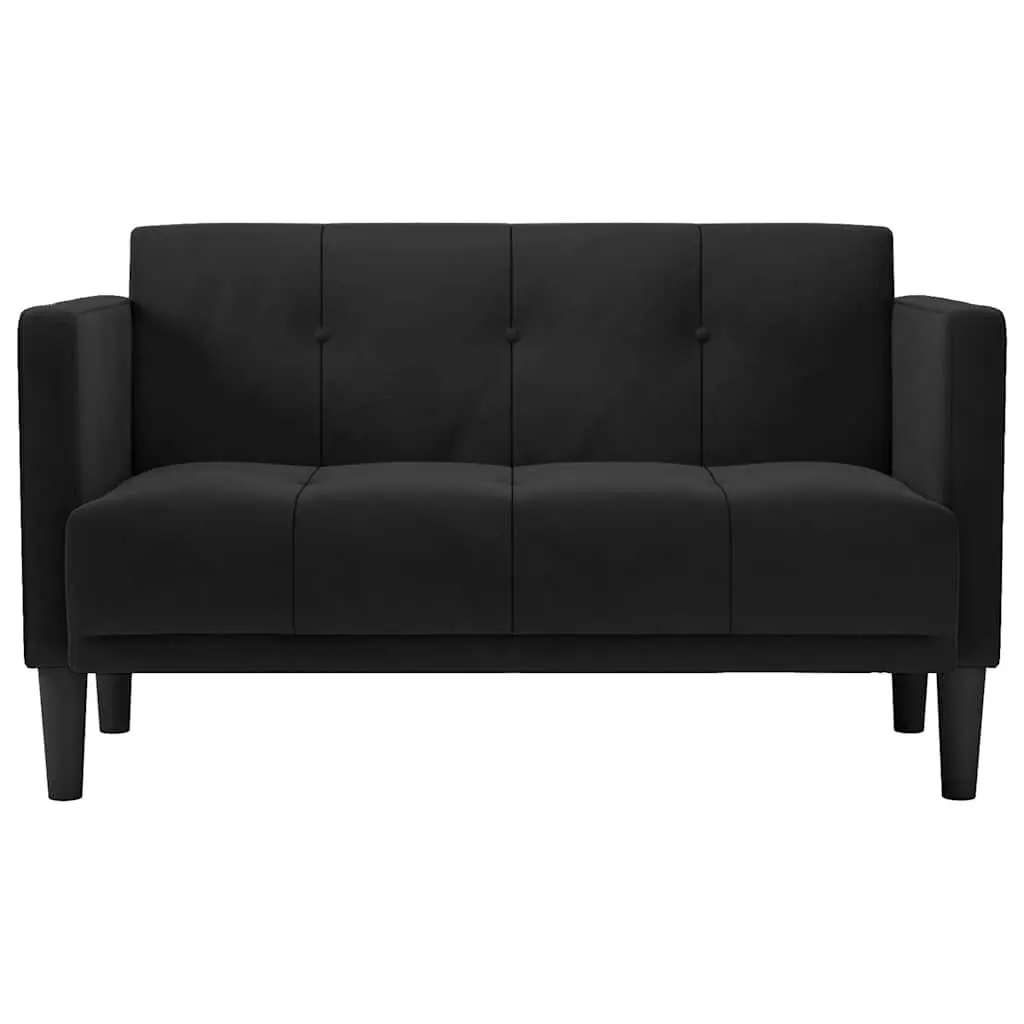Loveseat Sofa Black 111cm Velvet Fabric Compact Two Seater Couch Living Room
