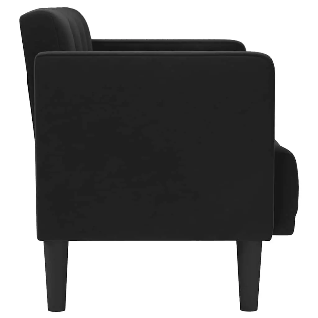 Loveseat Sofa Black 111cm Velvet Fabric Compact Two Seater Couch Living Room