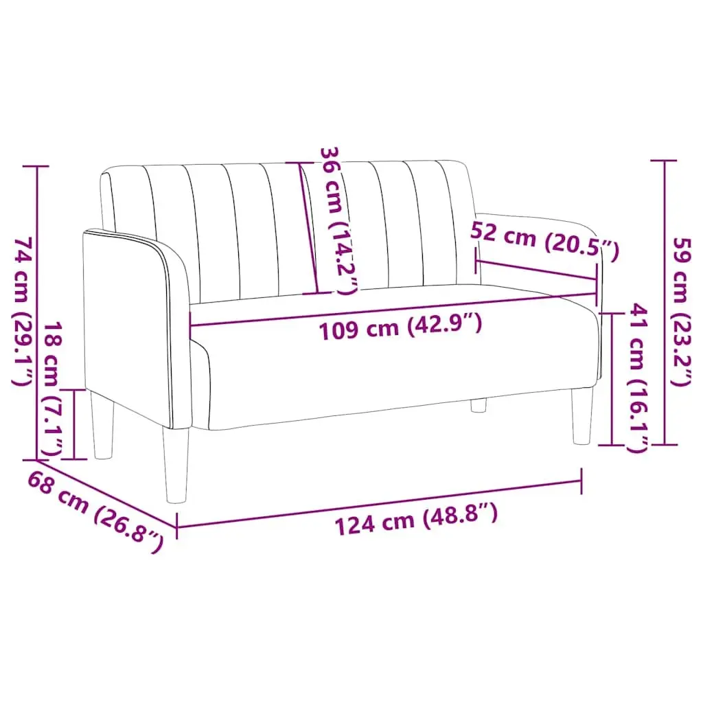 Two-Seater Sofa Grey Velvet Upholstered 109cm Furniture for Living Room