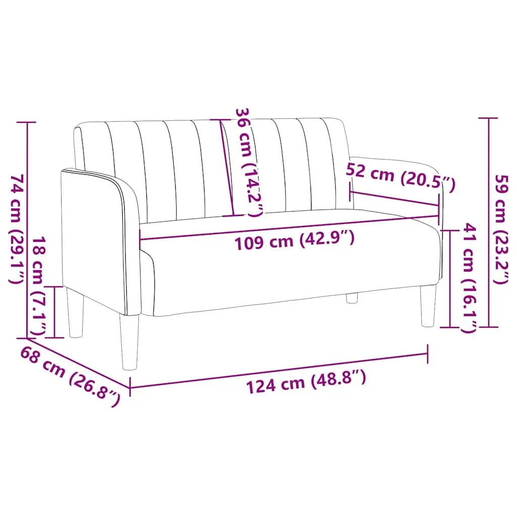 Loveseat Sofa Velvet 109cm Black Compact Two-Seater Couch Modern