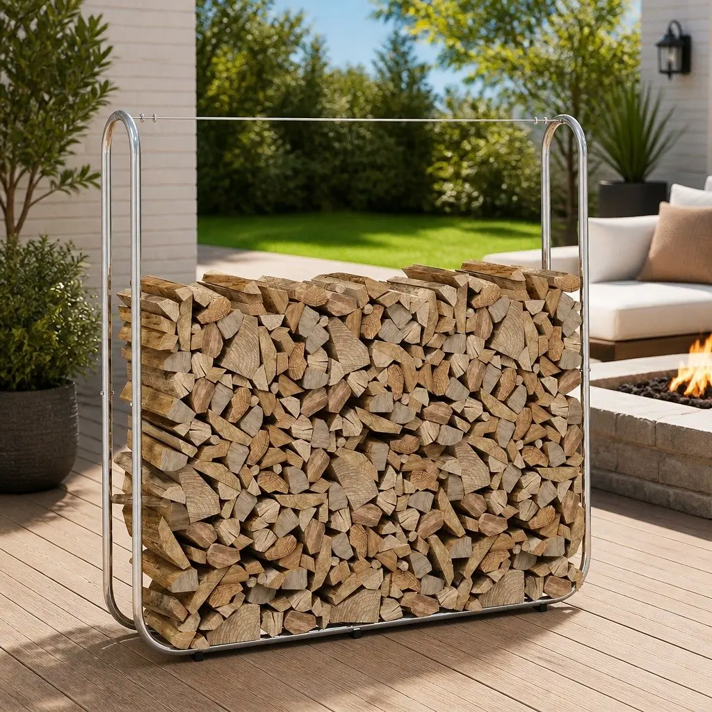 Galvanised Steel Firewood Rack 150x25x150 cm