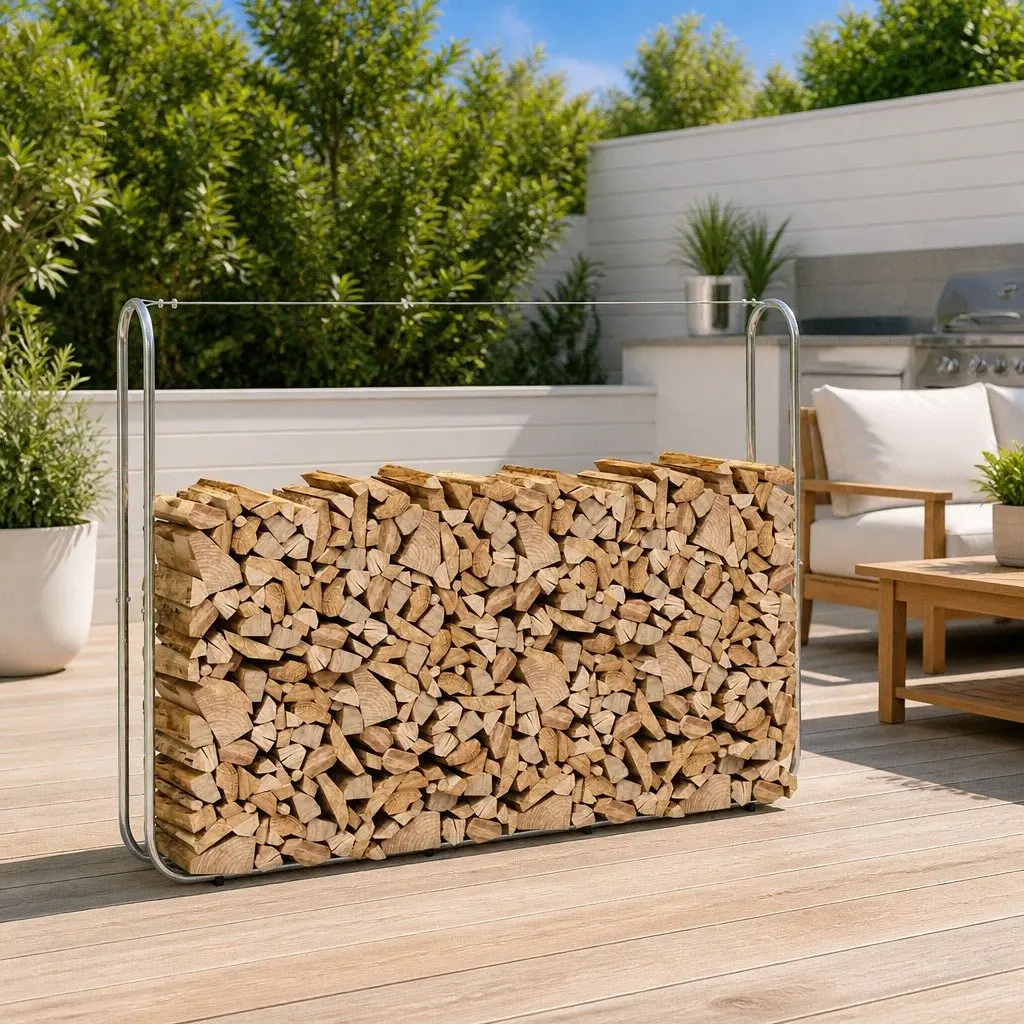 Firewood Rack 200x25x150 cm Galvanised Steel Log Storage Holder Garden Outdoor