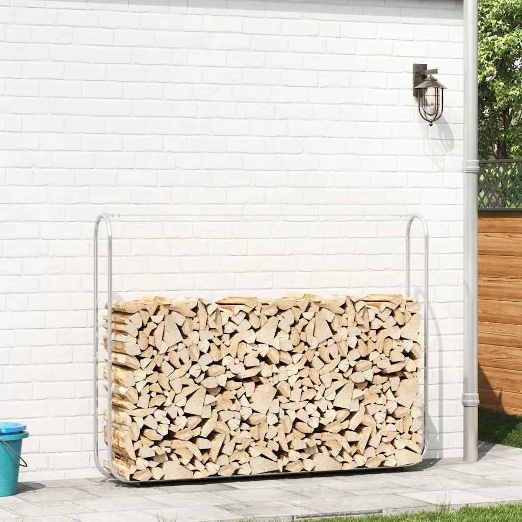 Firewood Rack Galvanised Steel 200x25x150 cm Silver Log Storage Holder Garden Outdoor