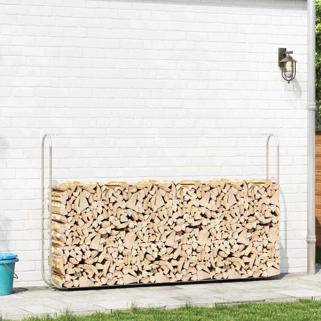 Firewood Storage Rack Galvanised Steel 250cm x 25cm x 150cm Outdoor Log Holder Silver