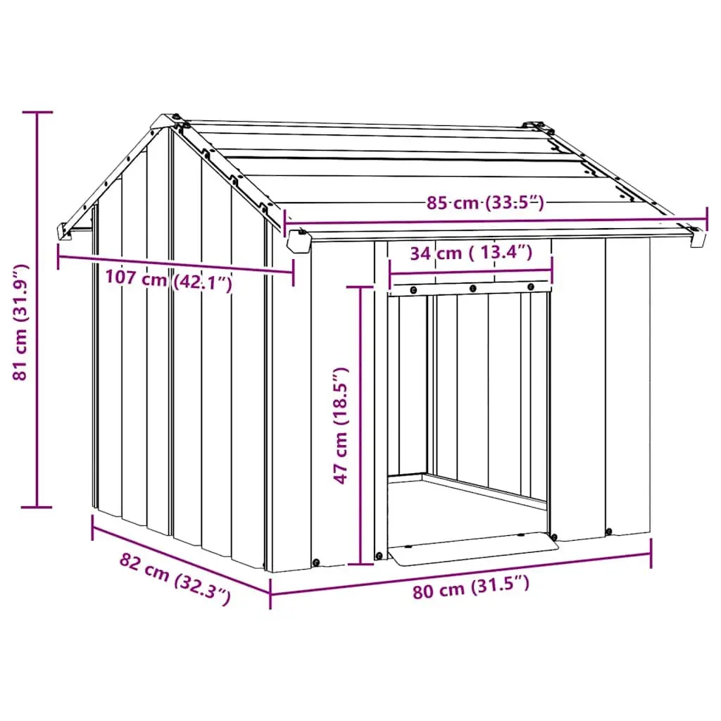 Dog House with Roof Galvanised Steel Outdoor Pet Shelter Entrance 85x107x81cm