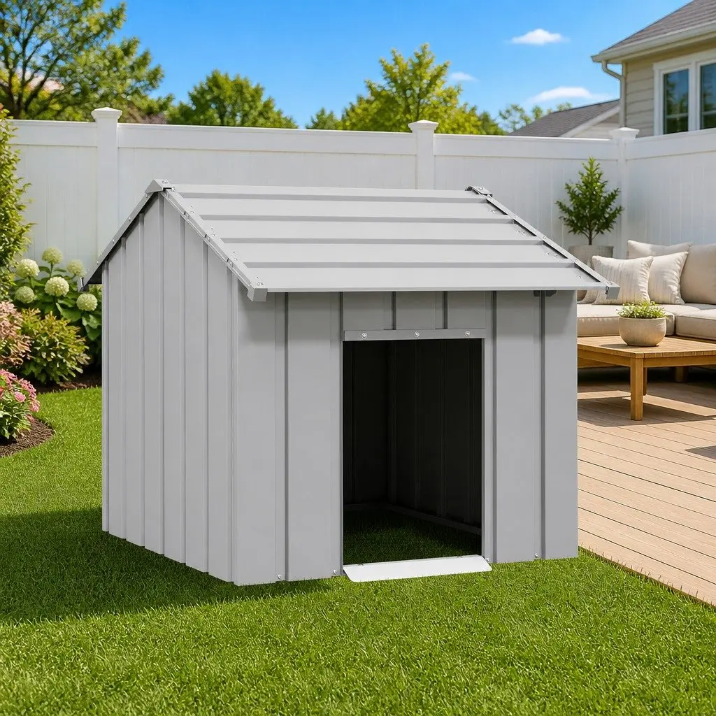 Dog House Galvanised Steel Outdoor Shelter 85 x 107 x 81 cm Grey