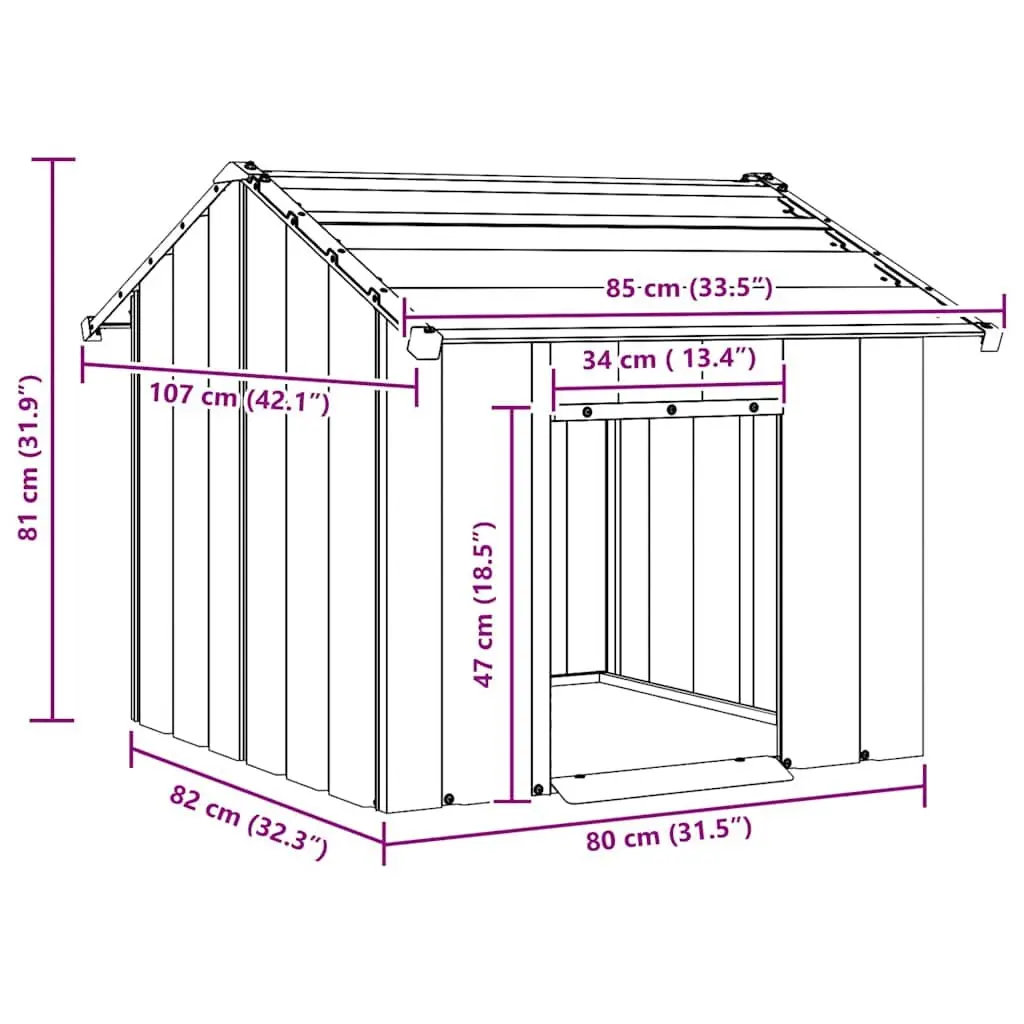 Dog House Galvanised Steel Outdoor Shelter 85 x 107 x 81 cm Grey