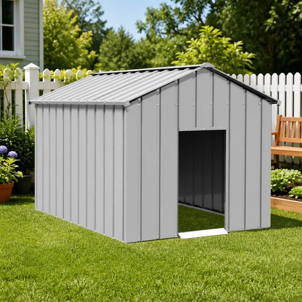 Dog House Galvanised Steel Outdoor Pet Shelter 113 x 153 x 101 cm Grey
