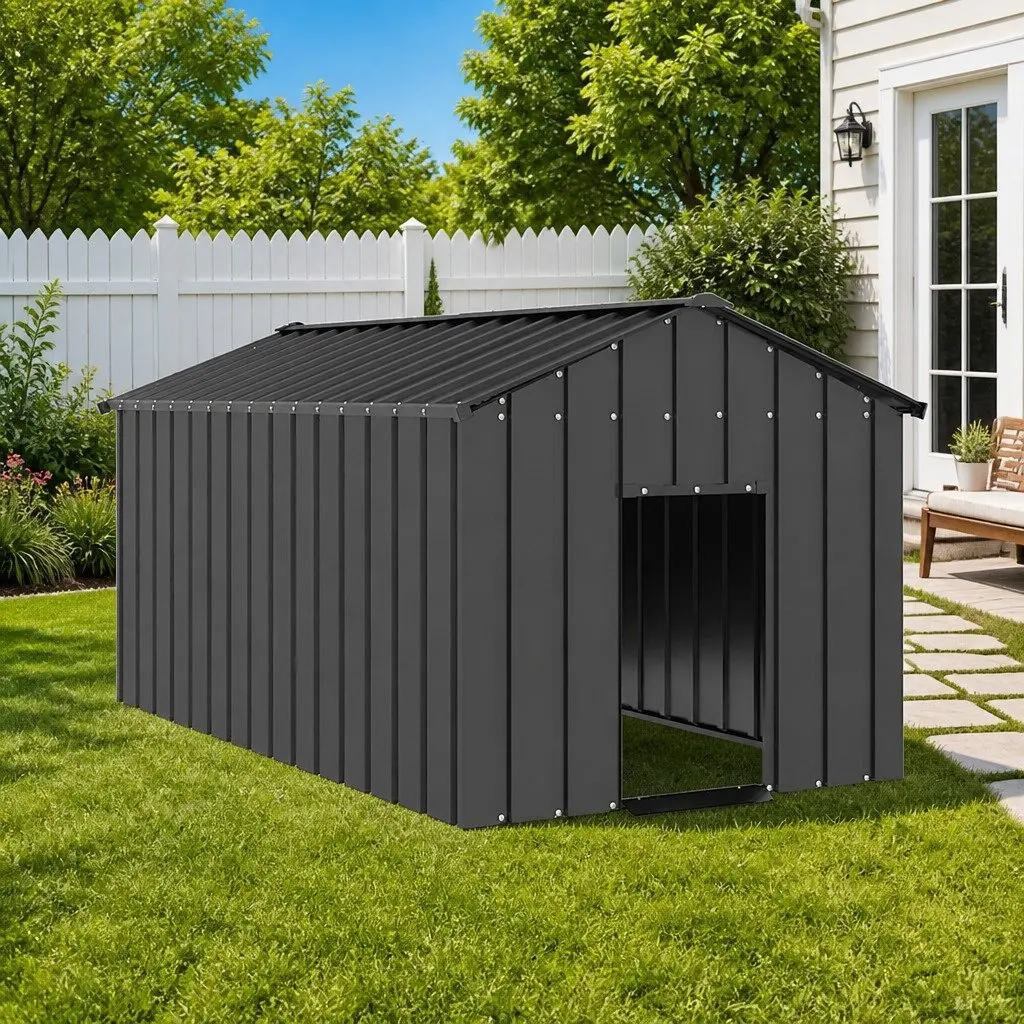 Dog House Galvanised Steel Outdoor Shelter 114 x 202 x 101 cm Anthracite