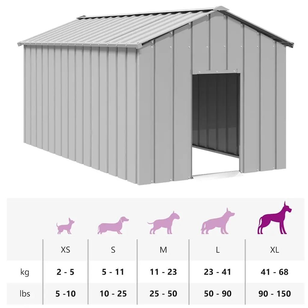 Dog House Galvanised Steel Outdoor Pet Shelter 114 x 202 x 101 cm Grey