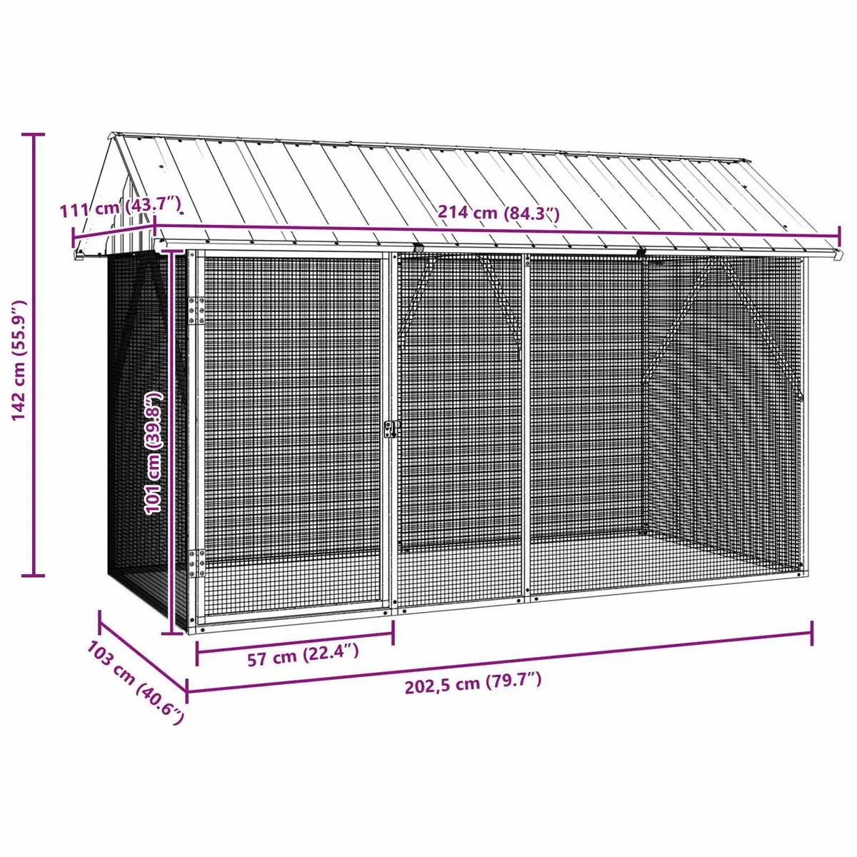Bird Cage Galvanised Steel 227 x 112 x 141 cm Anthracite Outdoor Aviary