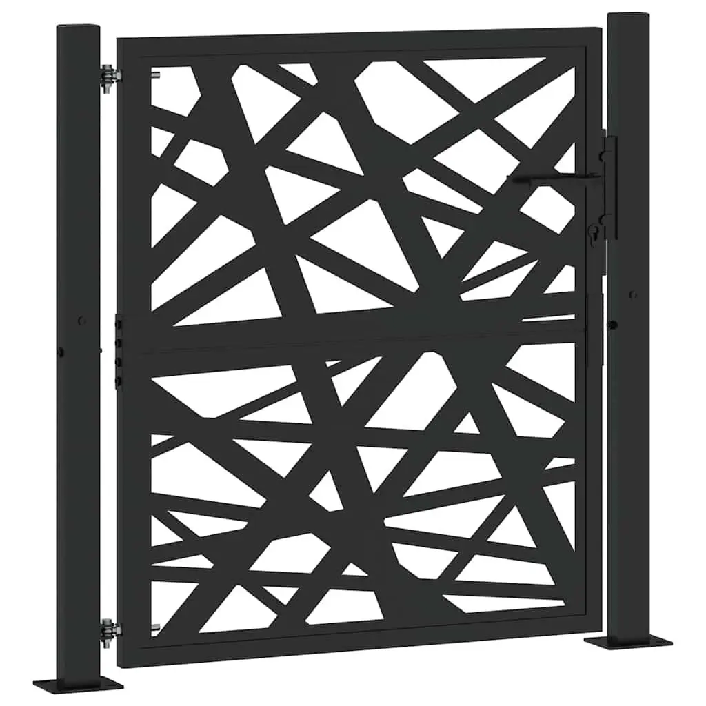 Garden Gate Black 100x100 cm Steel Laser-Cut Design Outdoor Fencing Entrance