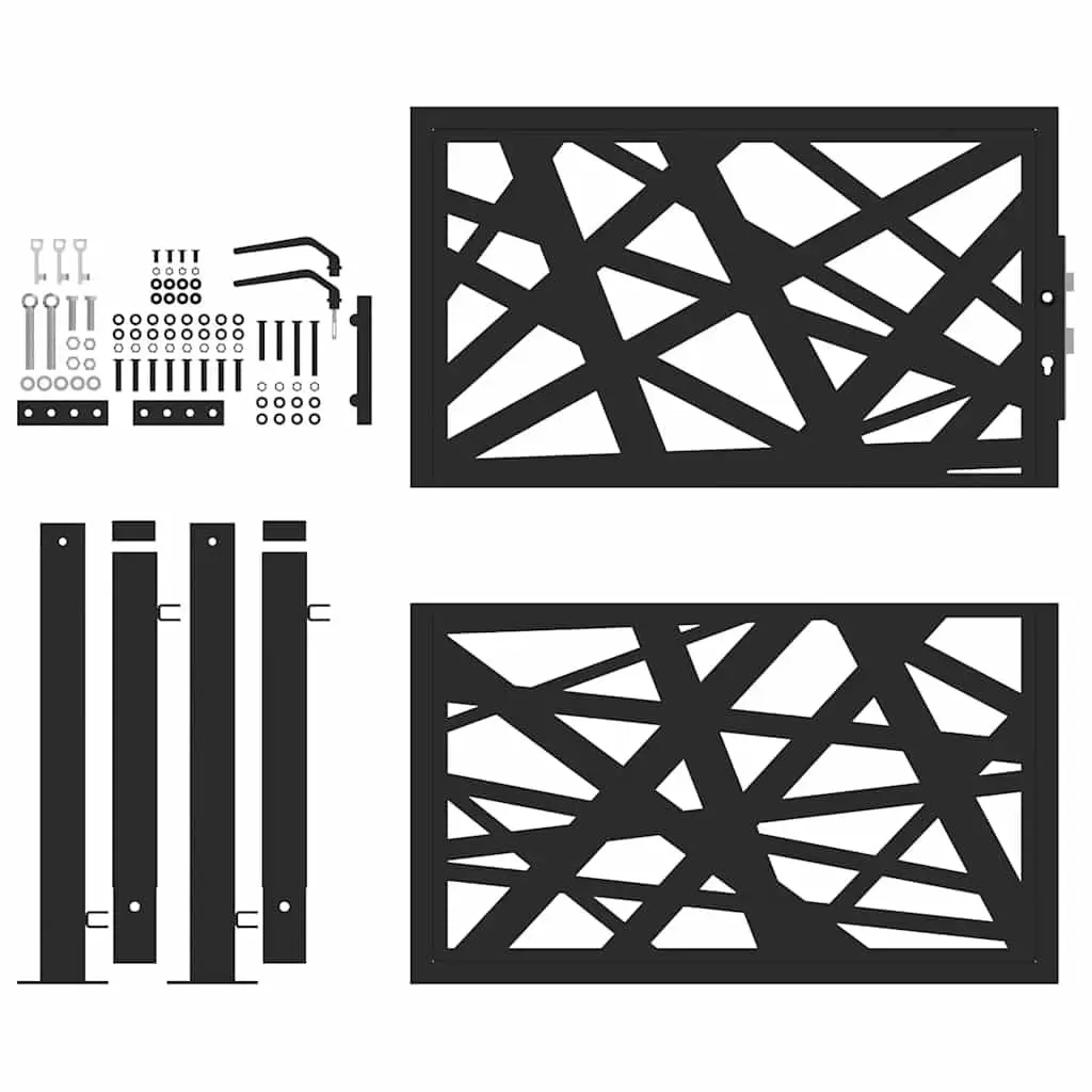 Garden Gate Black 100x100 cm Steel Laser-Cut Design Outdoor Fencing Entrance