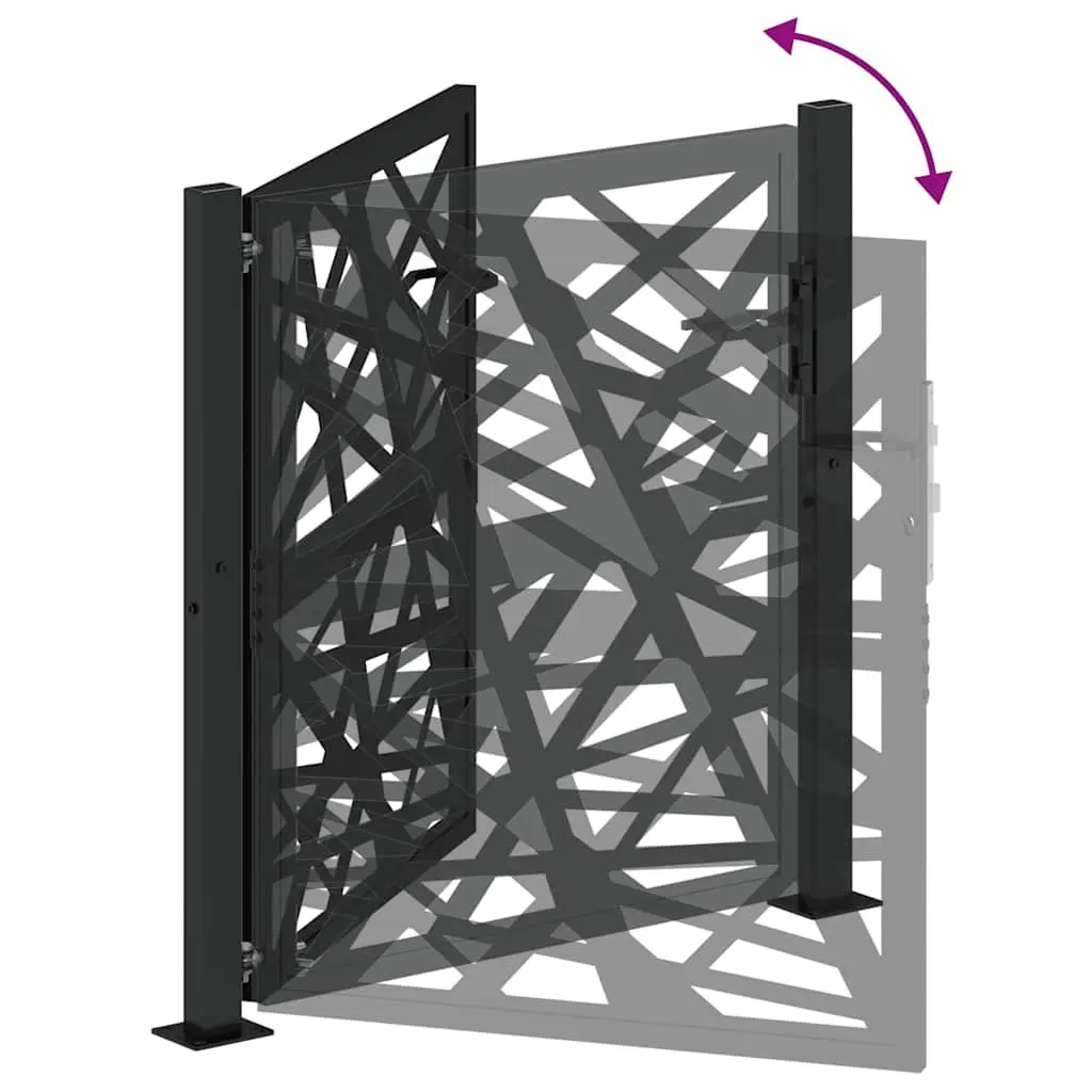 Garden Gate Black 100x100 cm Steel Laser-Cut Design Outdoor Fencing Entrance