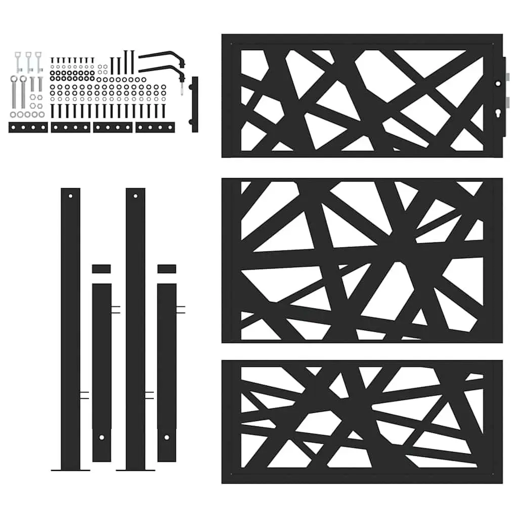 Garden Gate 100x125cm Black Steel Outdoor Fence Entry Laser-Cut Design Lockable