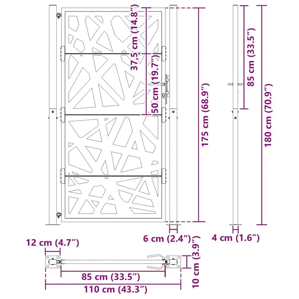 Black Steel Garden Gate 100x175 cm for Home Use