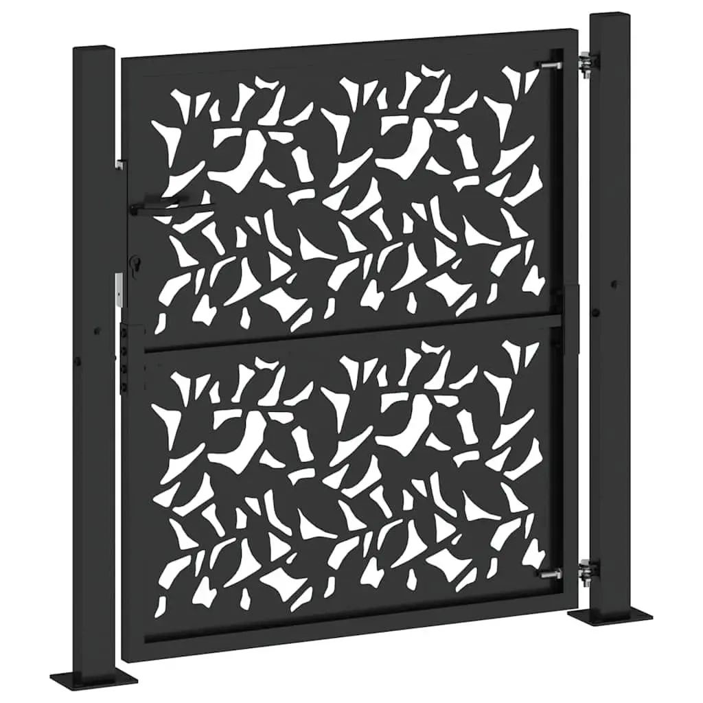 Garden Gate Black 100x100 cm Steel Laser-Cut Design Lockable Entrance Patio