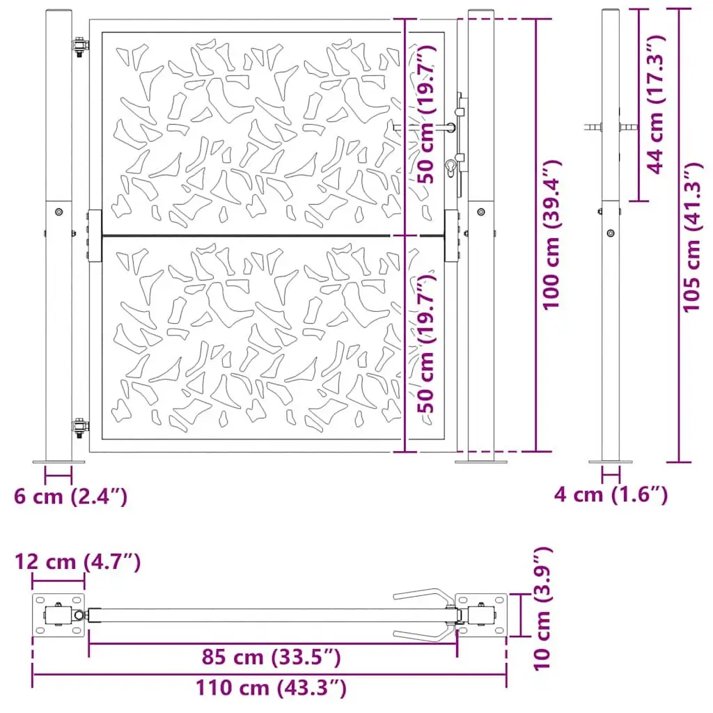 Garden Gate Black 100x100 cm Steel Laser-Cut Design Lockable Entrance Patio