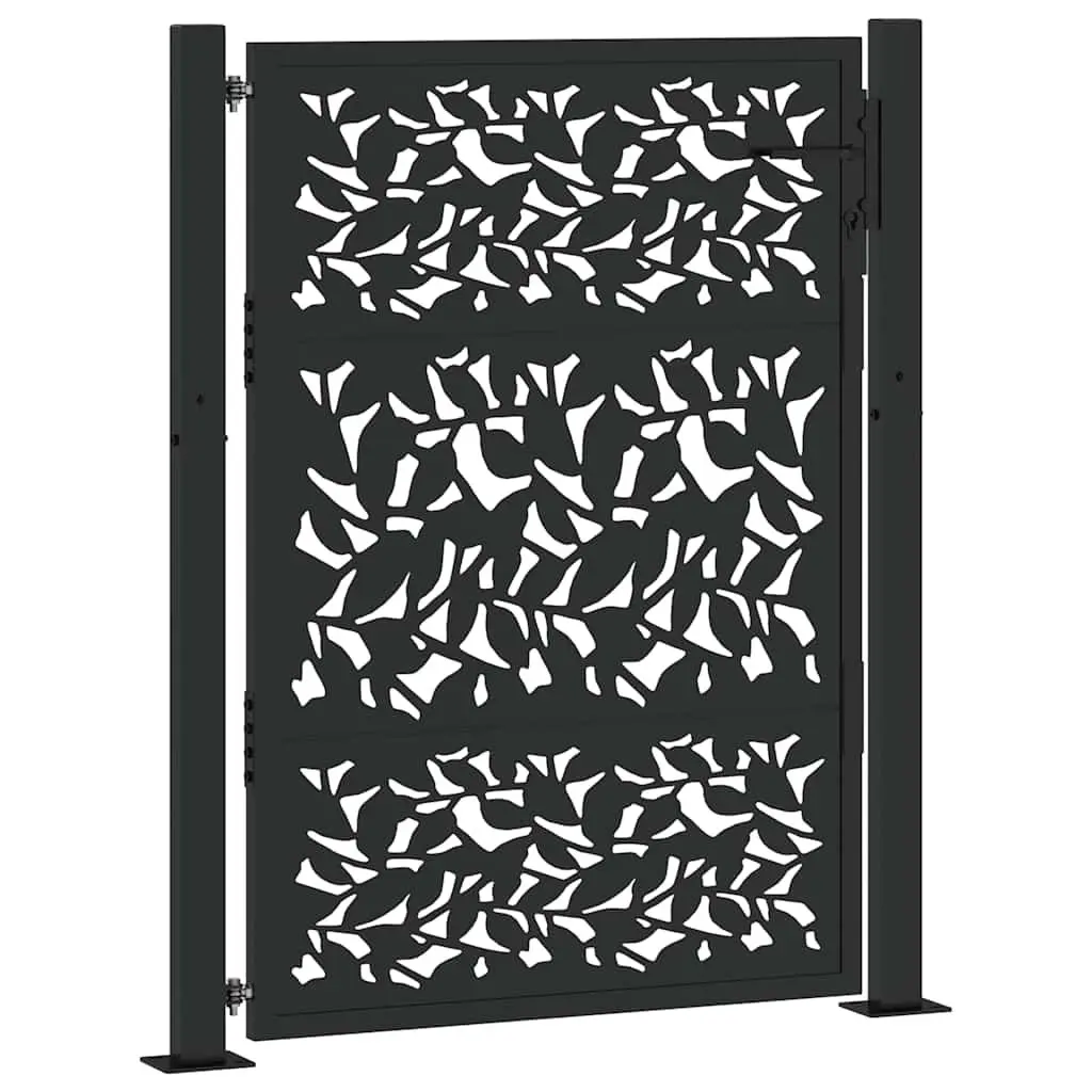 Garden Gate Black 100x125cm Steel Laser-Cut Design Outdoor Fencing Entrance