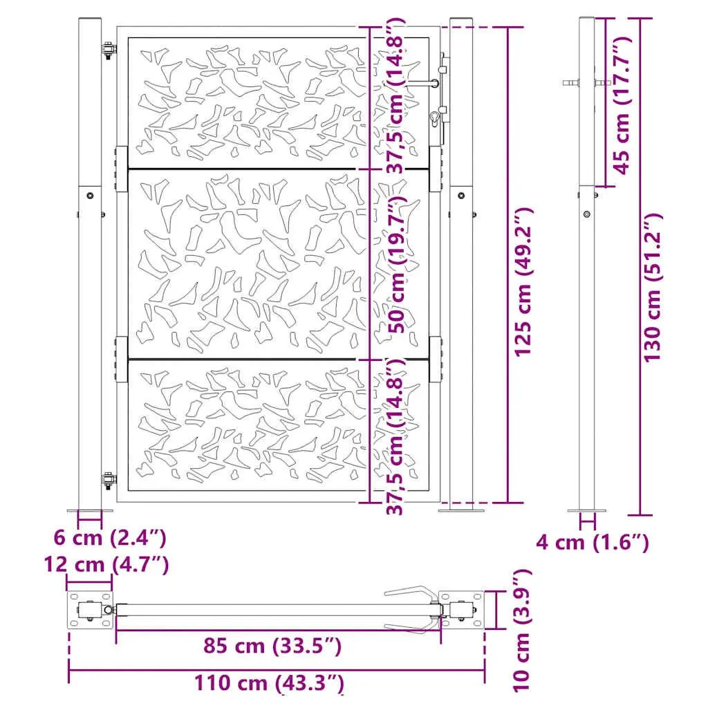 Garden Gate Black 100x125cm Steel Laser-Cut Design Outdoor Fencing Entrance