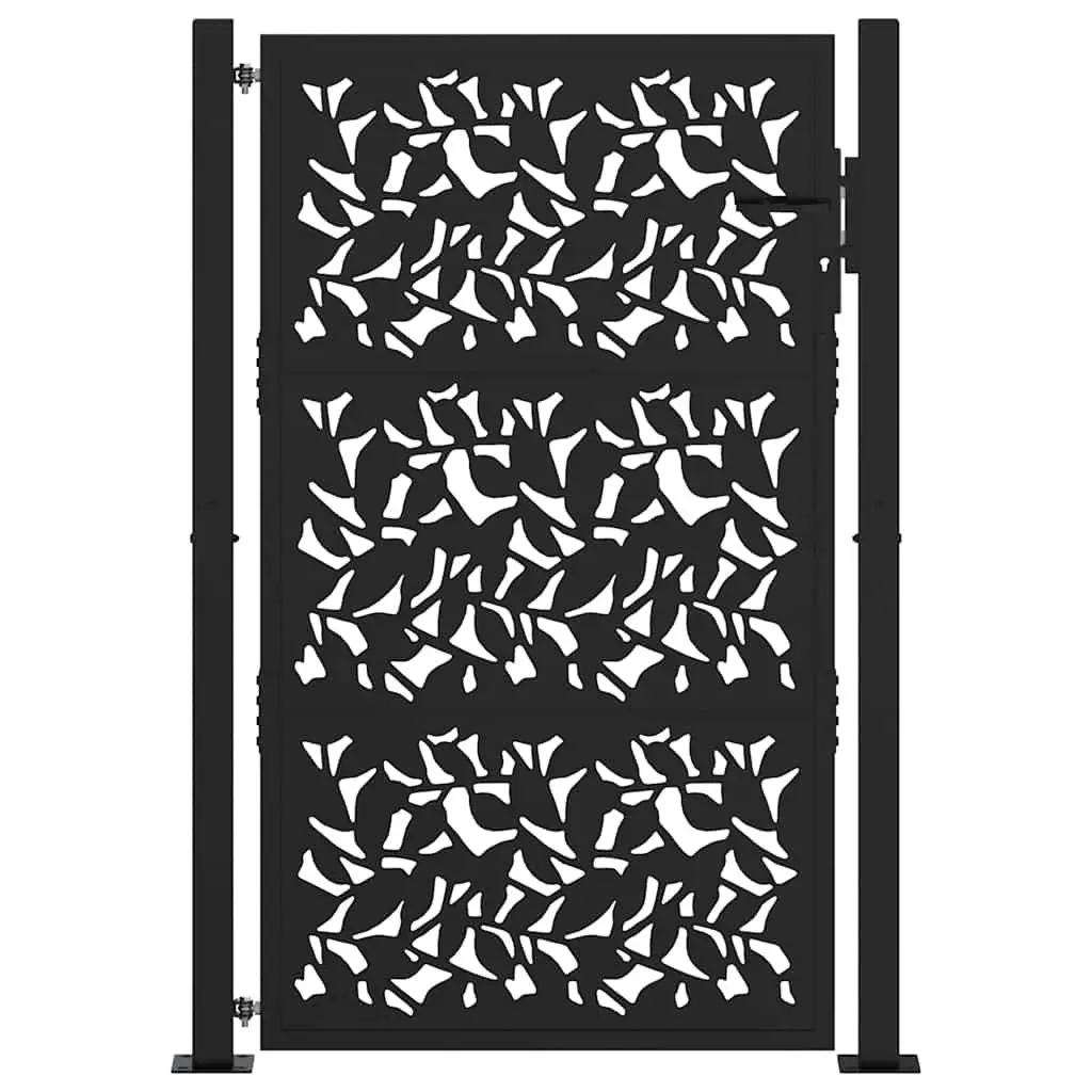 Garden Gate Black 100x150 cm Steel Laser Cut Design Outdoor Entrance Patio Fence