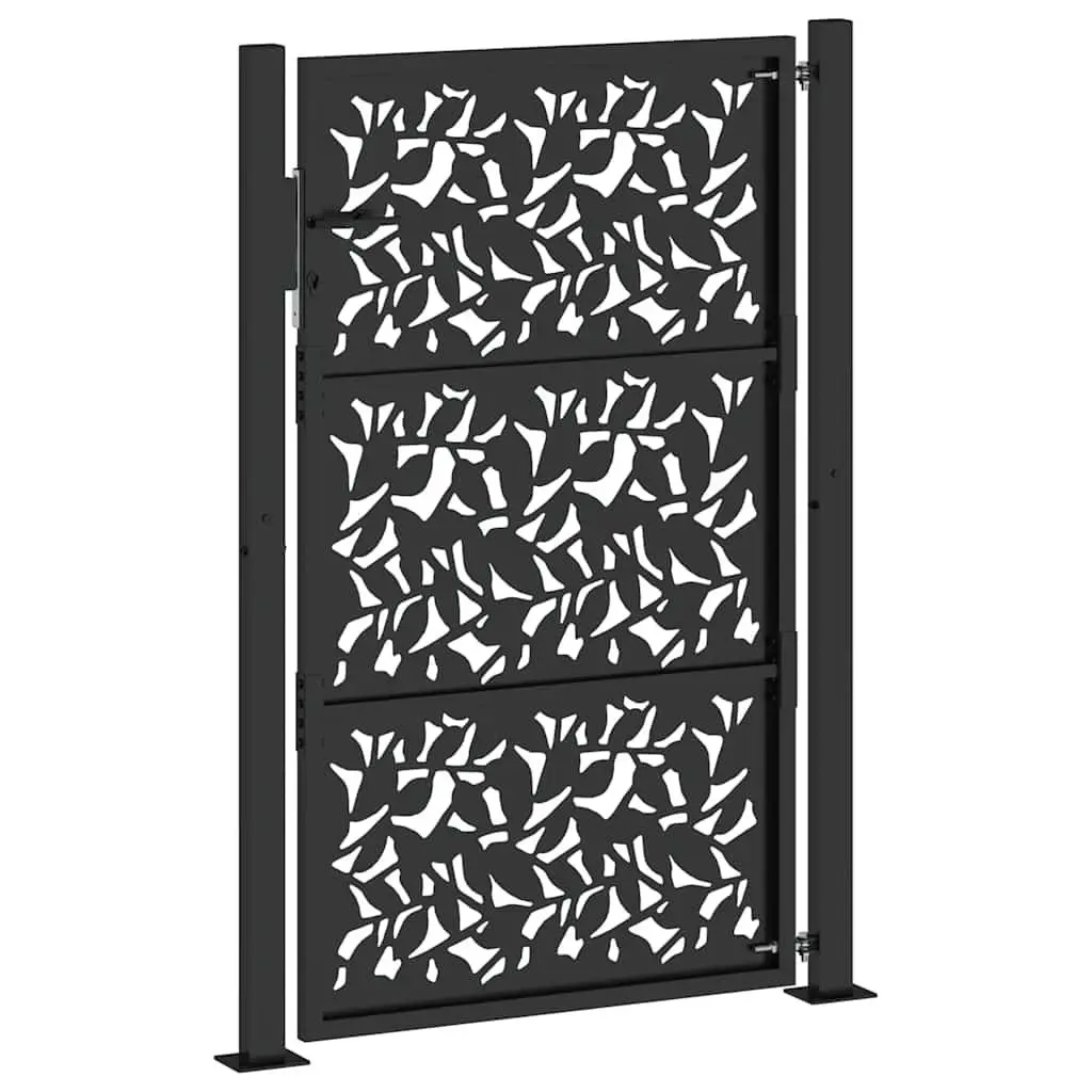 Garden Gate Black 100x150 cm Steel Laser Cut Design Outdoor Entrance Patio Fence