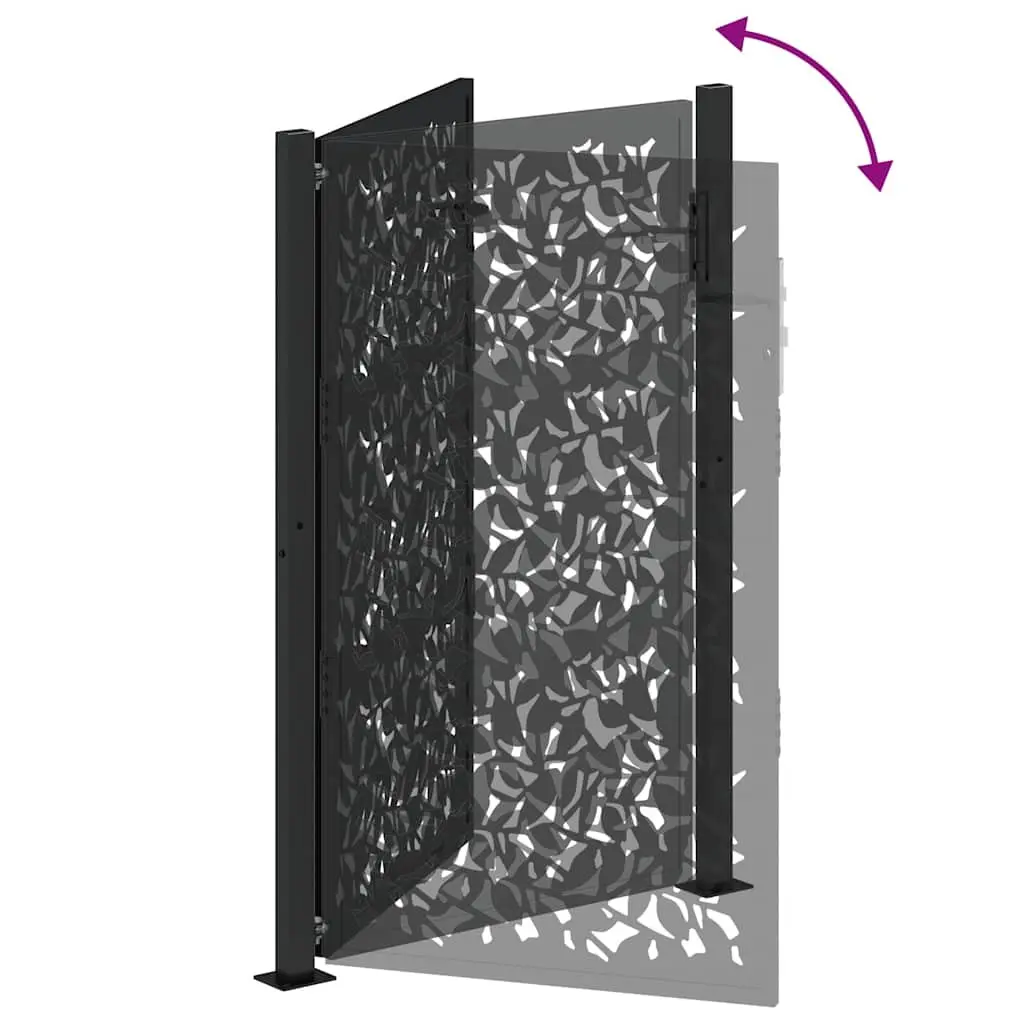 Garden Gate Black 100x150 cm Steel Laser Cut Design Outdoor Entrance Patio Fence