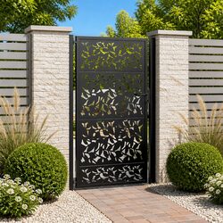 Garden Gate Black Steel Laser-Cut Design 100x175cm Lockable Outdoor Entrance