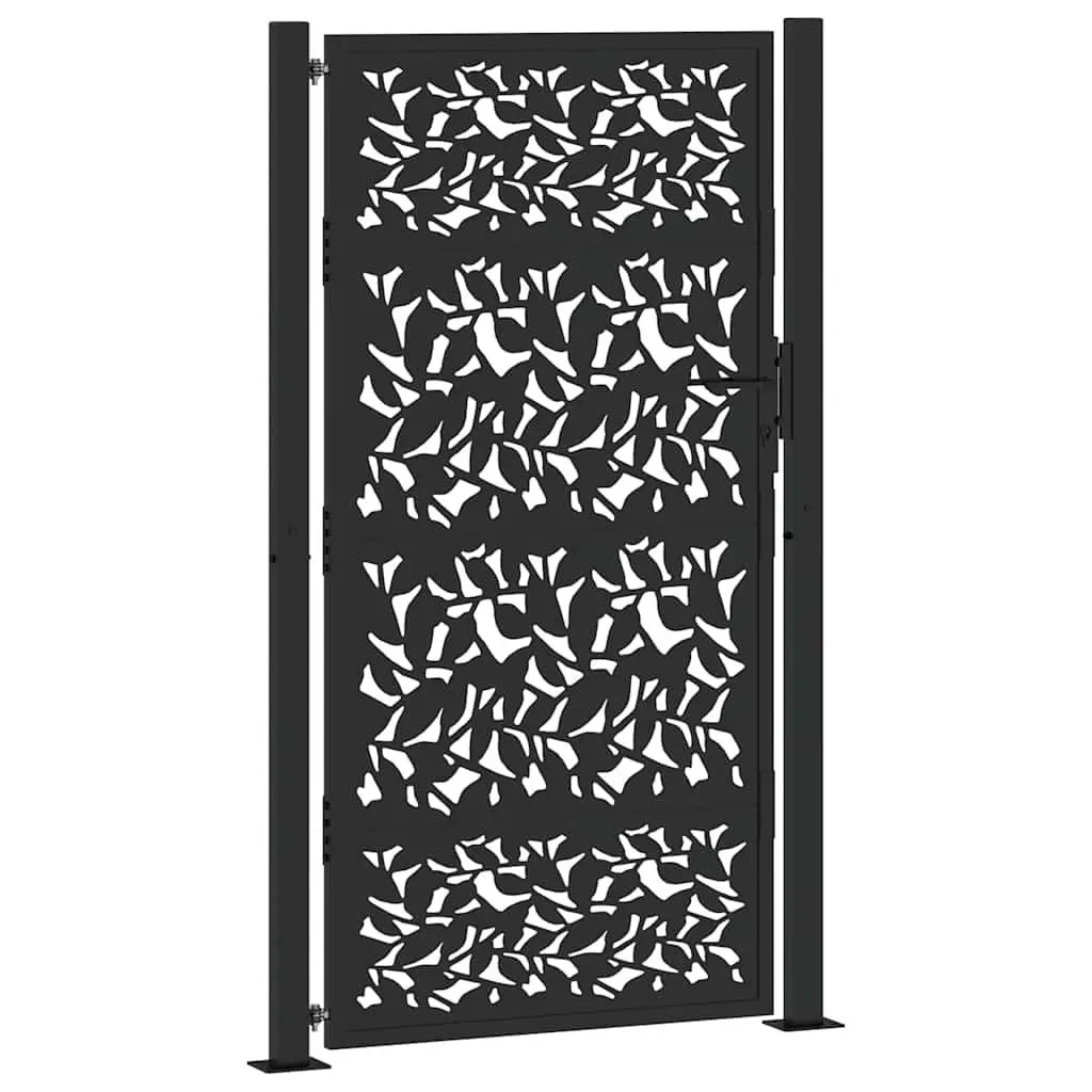 Garden Gate Black Steel Laser-Cut Design 100x175cm Lockable Outdoor Entrance