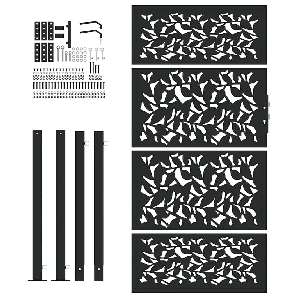 Garden Gate Black Steel Laser-Cut Design 100x175cm Lockable Outdoor Entrance