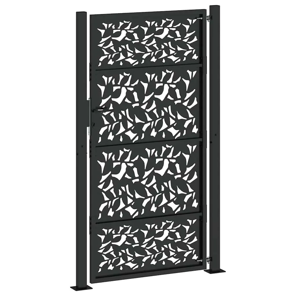 Garden Gate Black Steel Laser-Cut Design 100x175cm Lockable Outdoor Entrance