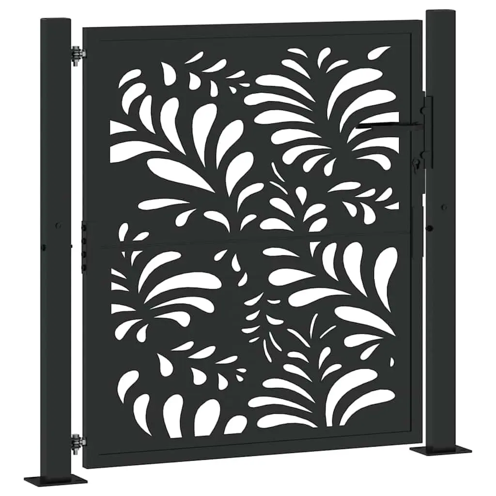 Garden Gate Black 100x100 cm Steel Wave Design Lockable Outdoor Entrance Patio
