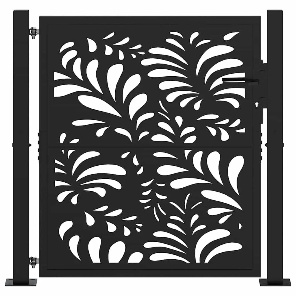 Garden Gate Black 100x100 cm Steel Wave Design Lockable Outdoor Entrance Patio
