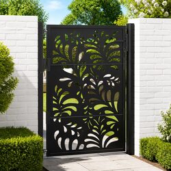 Practical Black Steel Wave Design Garden Gate 100x125 cm