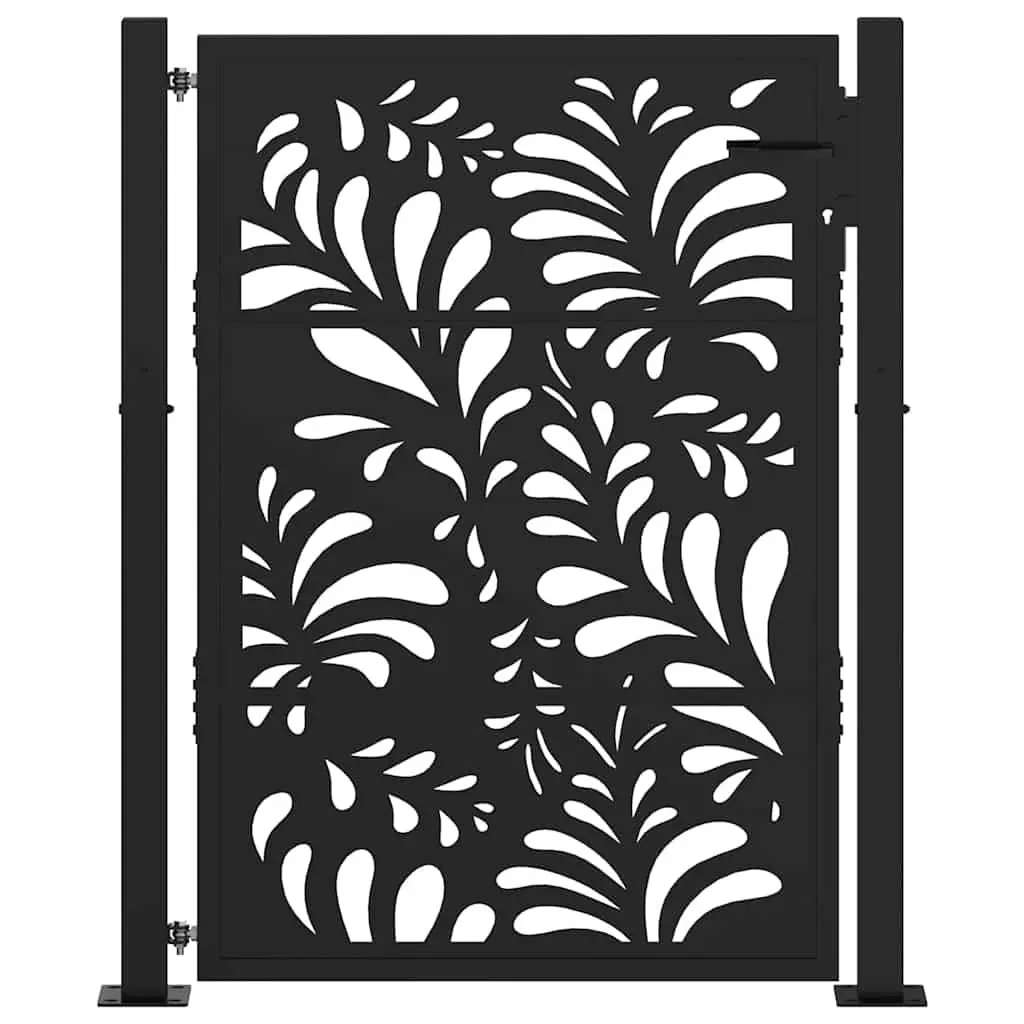 Garden Gate Black 100x125 cm Steel Wave Design Laser Cut Security Entrance