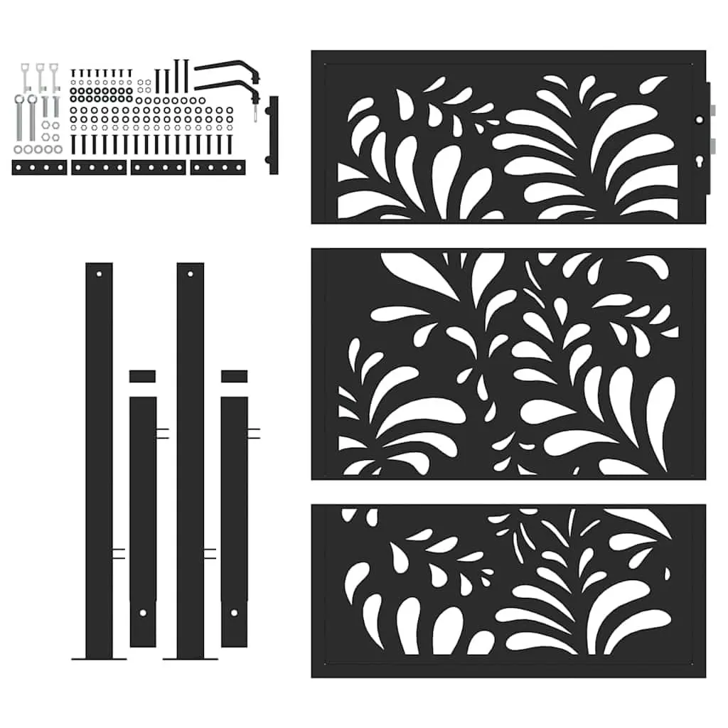 Garden Gate Black 100x125 cm Steel Wave Design Laser Cut Security Entrance