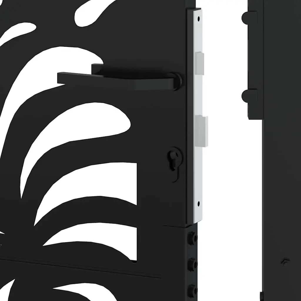 Garden Gate Black 100x125 cm Steel Wave Design Laser Cut Security Entrance